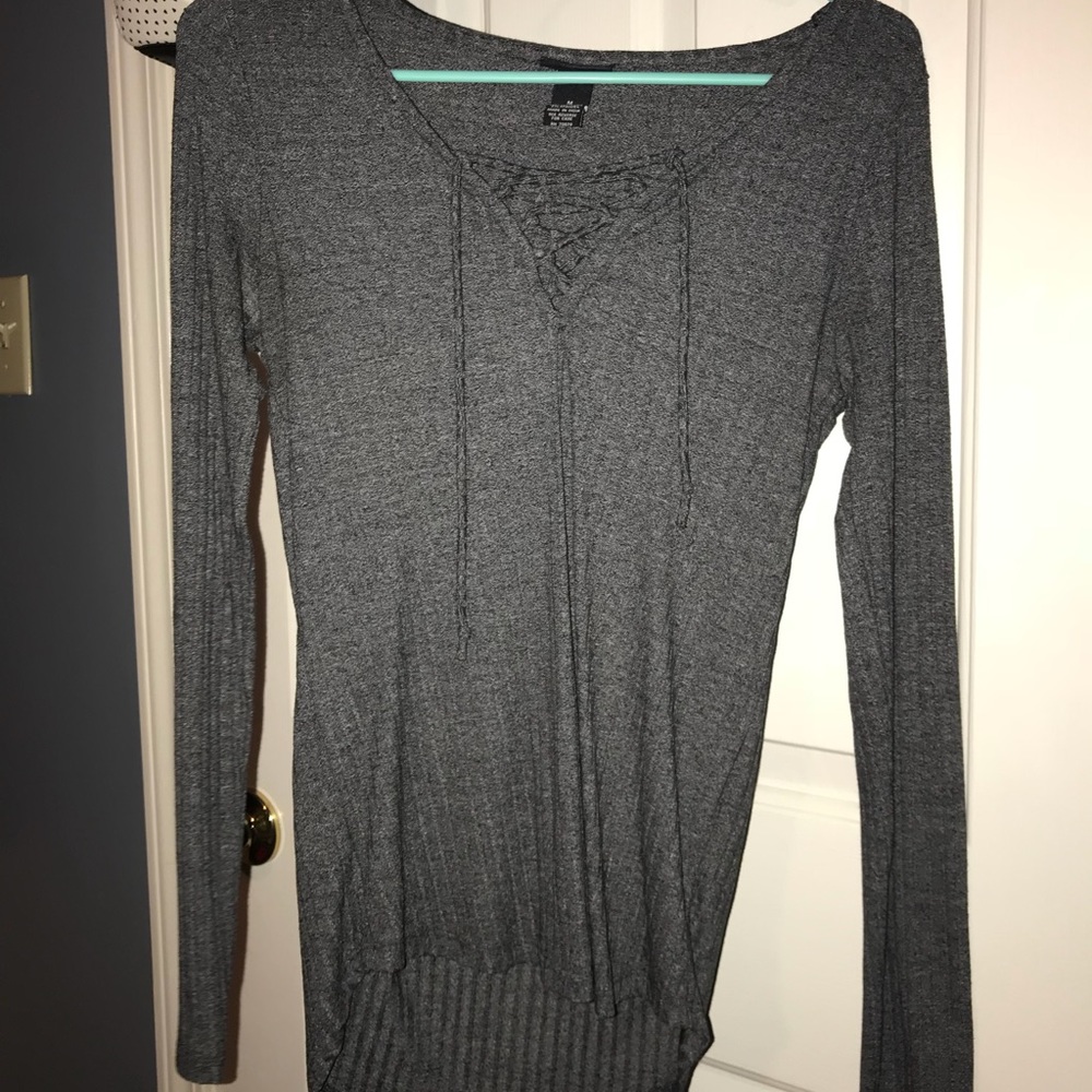 Grey lace up shirt